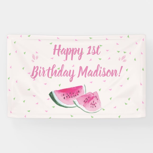 One In A Melon Cute First Birthday Backdrop Banner (Horizontal)