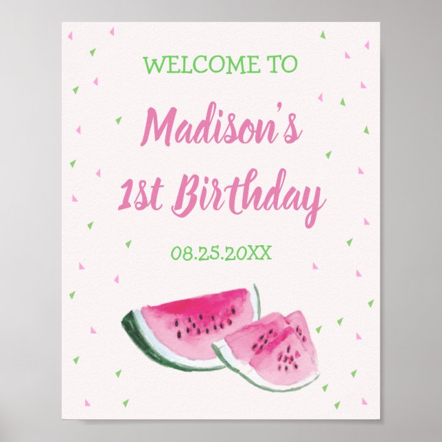 One In A Melon Cute First Birthday Welcome Poster (Front)