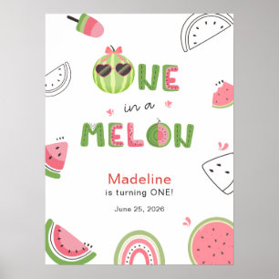 One in a Melon Cute Girl 1st Birthday Welcome Sign