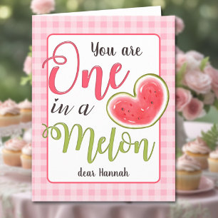 One In A Melon Cute Pink Watermelon Girl Birthday Card