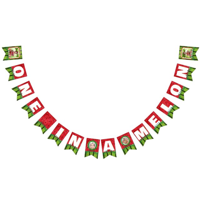 ONE in a Melon Cute Watermelon 1st Birthday Photo  Bunting (All)