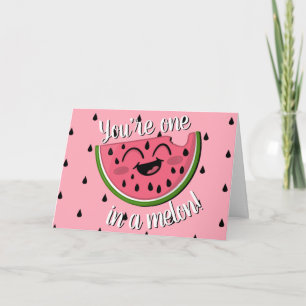 One in a Melon Cute Watermelon Pink Birthday Card
