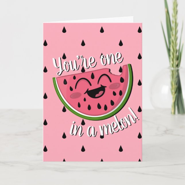 One in a Melon Cute Watermelon Pink Birthday Card (Front)