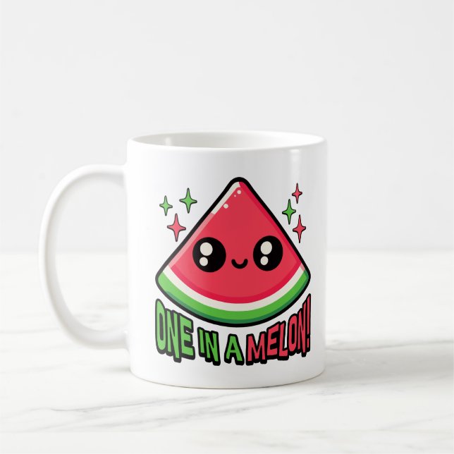 One In A Melon! Cute Watermelon Pun Coffee Mug (Left)
