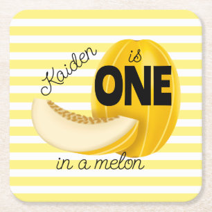 One in a Melon First 1st Birthday Party Square Paper Coaster