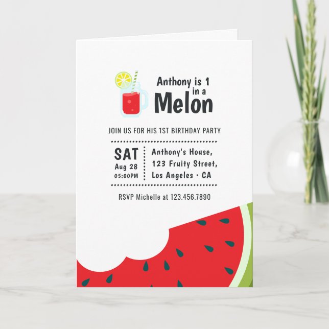 One in a Melon First Birthday Party Invitation (Front)