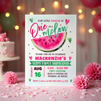 One in a Melon First Birthday party Invitation