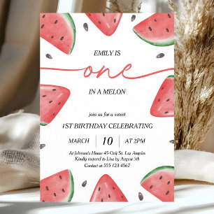 One In A Melon First Birthday Watermelon Invitation