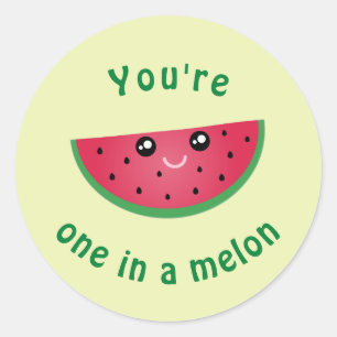 One In A Melon Funny Cute Kawaii Watermelon Classic Round Sticker