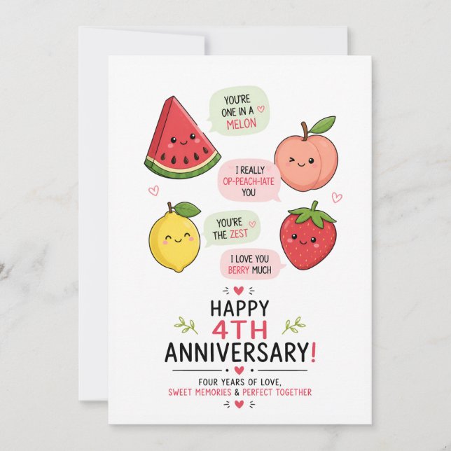 One In A Melon Funny Fruit 4th Anniversary Card (Front)