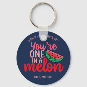 One In A Melon Funny Pun Cute Valentine's Day Key Ring