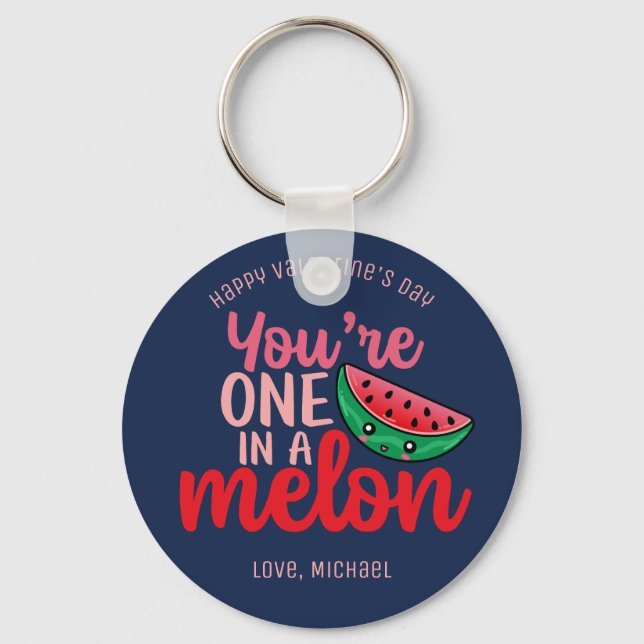 One In A Melon Funny Pun Cute Valentine's Day Key Ring (Front)