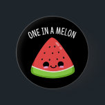 One In A Melon Funny Watermelon Pun Dark BG 6 Cm Round Badge<br><div class="desc">One In A Melon Funny Watermelon Pun features a slice of watermelon with a cute smile. Cute Pun gift for family and friends who love to make one in a million watermelon puns.</div>