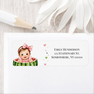 One in a Melon Girl 1st. Birthday Party Address Return Address Label
