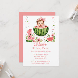 One in a Melon Girl 1st. Birthday Party Invitation