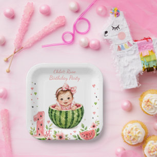 One in a Melon Girl 1st. Birthday Party Paper Plate