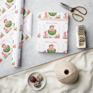 One in a Melon Girl 1st. Birthday Party Wrapping Paper