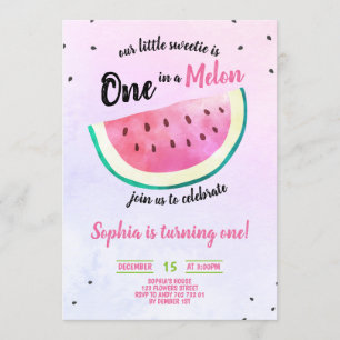 One in a Melon Girl 1st Birthday Watermelon Summer Invitation