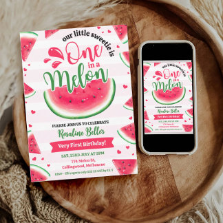 One In A Melon Girl First Birthday 1st Birthday Invitation