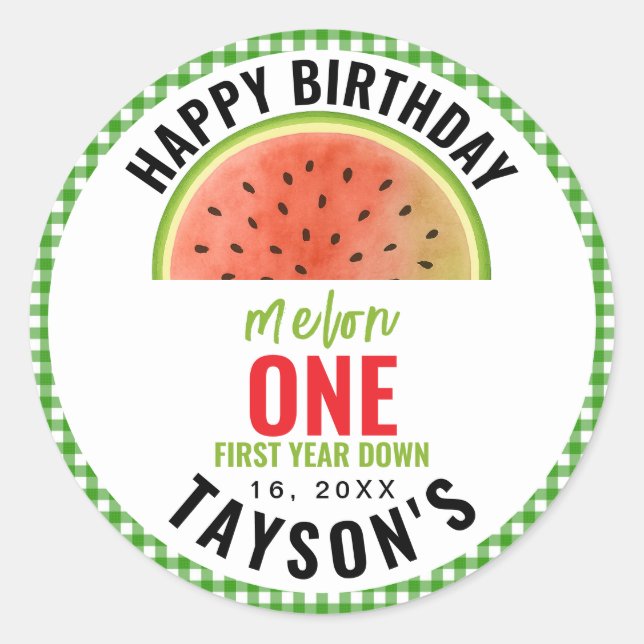 One in a Melon glitter watermelon 1st birthday Classic Round Sticker (Front)