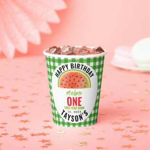 One in a Melon glitter watermelon 1st birthday Paper Cups