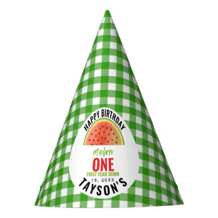 One in a Melon glitter watermelon 1st birthday Party Hat