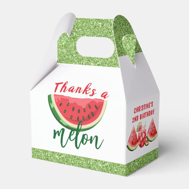 One in a Melon Glitter Watermelon First Birthday Favour Box (Front Side)