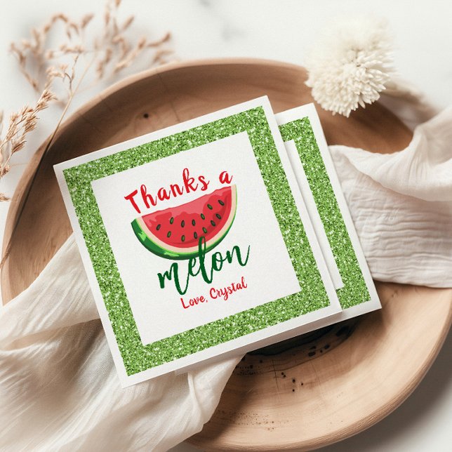 One in a Melon Glitter Watermelon First Birthday Napkin (Creator Uploaded)