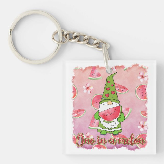 One in a Melon | Green Gnome & Watermelon Key Ring (Front)