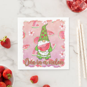 One in a Melon   Green Gnome & Watermelon Napkin