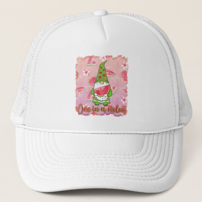 One in a Melon | Green Gnome & Watermelon Trucker Hat (Front)