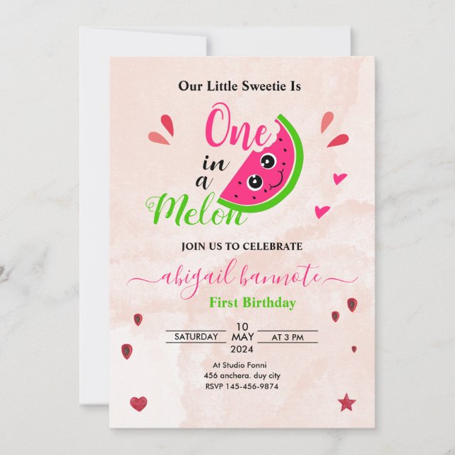  one in a melon little sweetie watermelon invitation (Front)