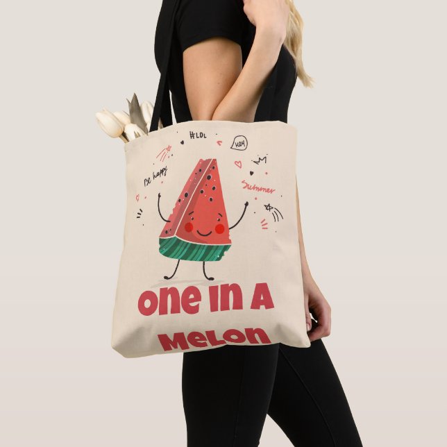 One in a Melon – Pastel Fruit (Soft Beige Edition) Tote Bag (Close Up)