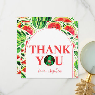 One In A Melon Photo First Birthday  Thank You Card