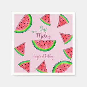 One in a melon pink 1st Birthday Napkin