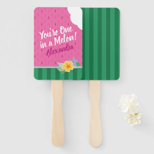 "One In A Melon" Pink & Green Watermelon Tropical Hand Fan
