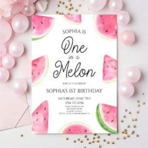 One In A Melon Pink Watermelon 1st Birthday Party Invitation