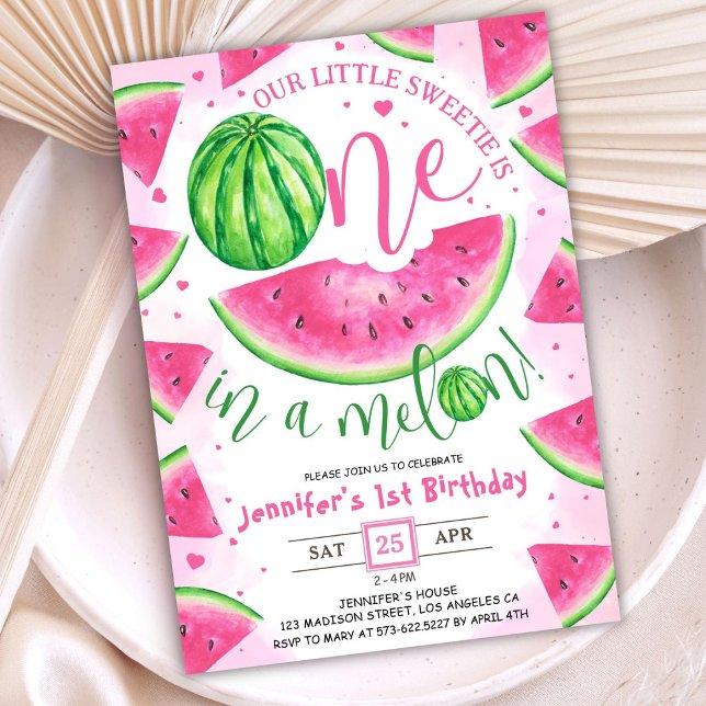 ONE in a Melon! Pink Watermelon Birthday Party Invitation (Creator Uploaded)