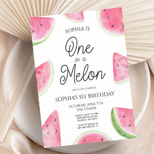 One In A Melon Pink Watermelon First Birthday Invitation