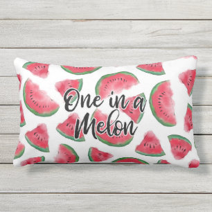 One in a Melon Quote Watermelon Watercolor Pattern Lumbar Cushion