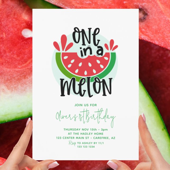 One in a Melon Red Green 1st Birthday Invitation (Creator Uploaded)