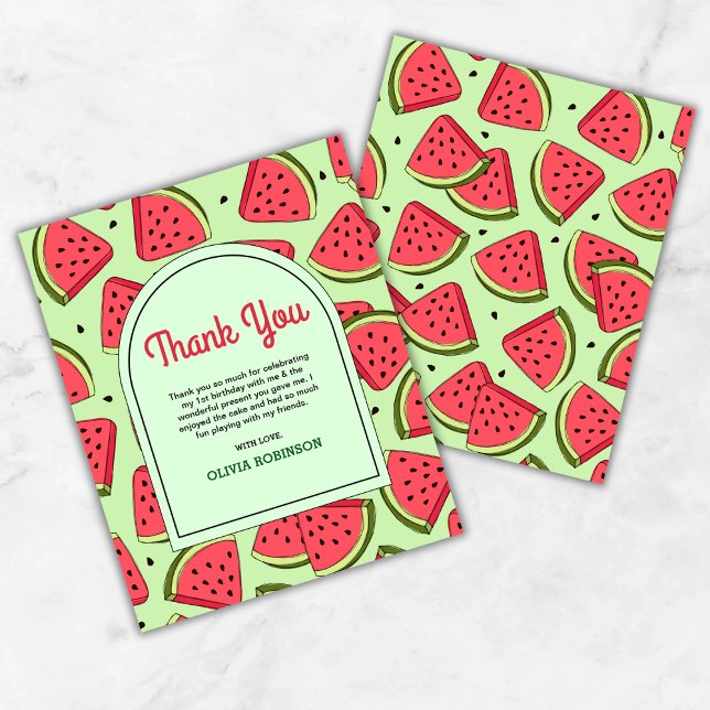 One in a Melon Summer 1st Birthday Thank You Card (Budget One in a Melon Summer Watermelon 1st Birthday Thank You Card    )