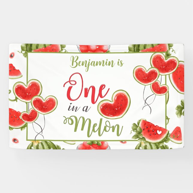 One In A Melon Summer Green Red 1st Birthday Boy Banner (Horizontal)