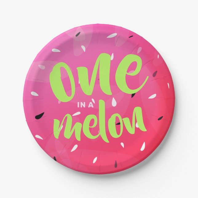 One in a Melon Sweet Summer Watermelon Seeds Pink Paper Plate (Front)
