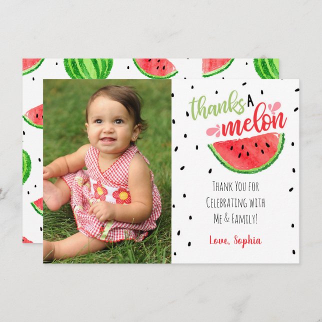 One in a Melon Thank You Card - Red (Front/Back)