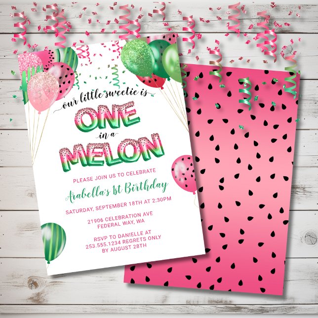 One in a Melon Themed 1st Birthday Balloon Invitation (One in a Melon Themed 1st Birthday Balloon Invitation)