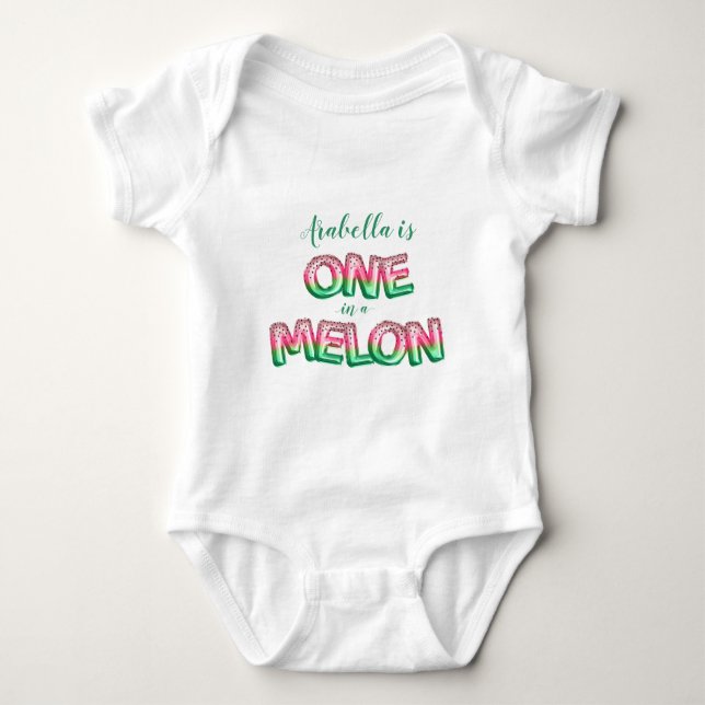 One in a Melon Themed Birthday Balloon Baby Bodysuit (Front)