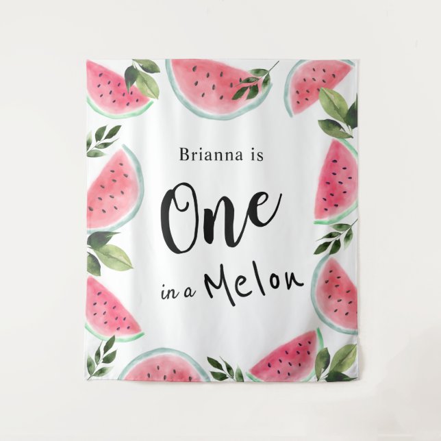 One in a Melon Watercolor Watermelon 1st Birthday  Tapestry (Front)