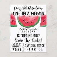 One in a Melon Watercolor Watermelon Save the Date