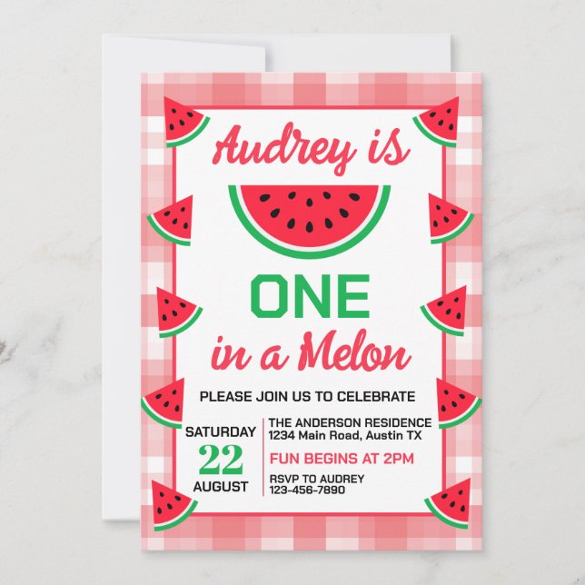 One In a Melon Watermelon 1st Birthday Invitation (Front)